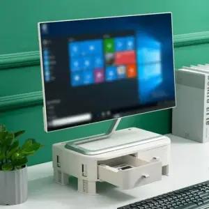 고정 이시아르 아이보리 서랍형 높이조절 모니터 받침대