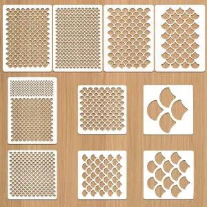 MBAIYO 10Pcs 물고기 비늘 스텐실 인어 템플릿 페이스 페인트 베이킹 공예 벽 가구 바디 아트 페인팅을