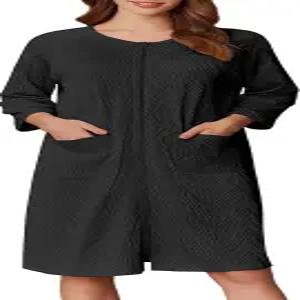 에쿠아르 여성 지퍼 로브 3/4 소매 골지 니트 목욕 가운 가벼운 무릎 길이 라운지웨어 하우스코트 포켓