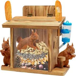 대형 다람쥐 급식기 - 나무 급식소 옥수수 콥 홀더가 있는 야외 플랫폼 땅콩 야생동물 정원 장식용 물병