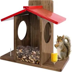 대형 다람쥐 모이통 외부용 나무 집 다람쥐용 땅콩 및 옥수수 상자가 나무에 걸려 있고 청소 리필이