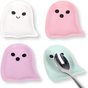 Whaline 4Pcs 2.8인치 할로윈 미니 세라믹 스푼 받침대 화이트 핑크 퍼플 블루 고스트 홈 커피 스테이션 바