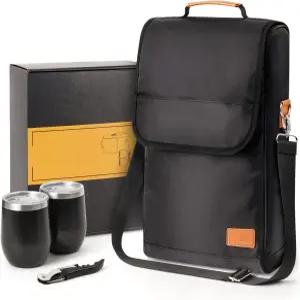 텀블러와 오프너가 포함된 Philiva 3 병 와인 토트백 여행용 휴대용 캐리어