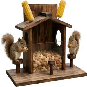 나무 다람쥐 모이통 테이블 플랫폼이 있는 외부용 대형 내구성이 뛰어난 야외 집 및 탄화 상자 시야 창이
