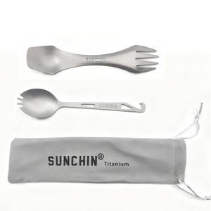 순친 티타늄 3 in 1 포크, 세트, 도구 나이프, 캠핑 다기능, 여행용 스푼, 포크 & 배낭 캐리백 스푼