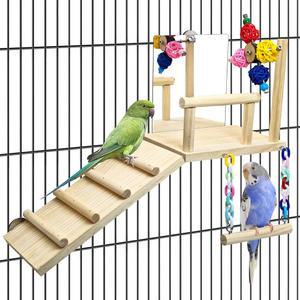 거울이 있는 BNOSDM 버드 퍼치 플랫폼, 위한 액세서리, 앵무새 회전 새 나무 사다리, 러브버드, 앵무새, 버디 공이 코뉴어를 놀이터 케이지 작은 등반 잉꼬를 그네