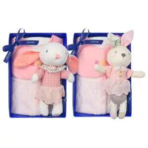 갤러리아 (압소바출산,백일옷)크롱바디슈트(턱받이)+토끼딸랑이세트(A13-1062