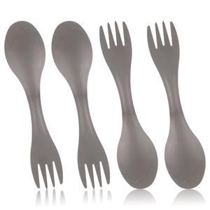 4PCS 캠핑 스팍, 2 in 1 야외 배낭여행 콤보로 스팍 롱핸들 스푼 포크 티타늄 하이킹용