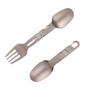 하이킹 야외 여행을 위한 3-in-1 티타늄 캠핑 포크 경량 접이식 스푼 콤보 도구 회전식 금속 포크,