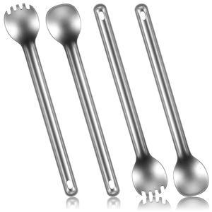 미나티 4피스 티타늄 롱핸들 스팍 및 캠핑 8.4인치 여행 배낭 (실버) 스푼 초경량 피크닉용 경량 야외 도구 플랫웨어 휴대용 수프