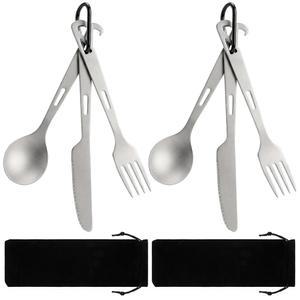 후시 6피스 티타늄 플랫웨어 나이프 포크 유틸리티 세트 초경량 여행 야외 가방 식기 휴대용 스푼 배낭 도구 활동용 하이킹