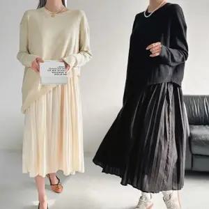 H스타일 LH)언발사선플레어주름OPS 봄 여성 원피스 OPS 루즈핏 홈웨어 파자마 데일리