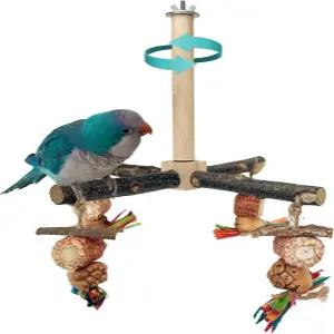 자연 씹는 장난감이 있는 360° 회전 농어 - 회전하는 새 장난감 케이지 액세서리 소형 및 중형 새(낙타