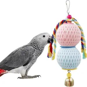 MHLLGN 새 부리 갈기 돌 방울이 달린 앵무새 씹기 장난감 아프리카 그레이용 케이지 액세서리 버지 아마존