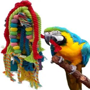 질리기 20.5인치 앵무새 씹기 장난감 - 중형 대형 초대형 앵무새를 위한 나무 블록 찢기 및 면 밧줄