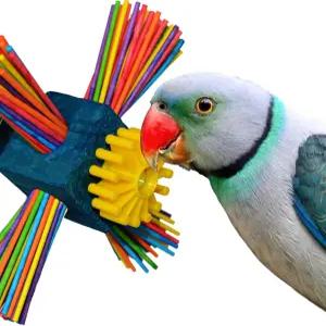 슈퍼 버드 크리에이션 SB963 빙글빙글 도는 새 장난감 - 막대사탕 스틱과 회전 블록이 있는 수작업 나무