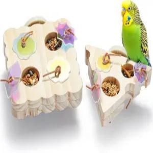 Jevnd 2Pcs 나무로 만든 작은 새 먹이 찾기 장난감 케이지를 위한 인터랙티브 잉꼬 코너 슬로우 피더를