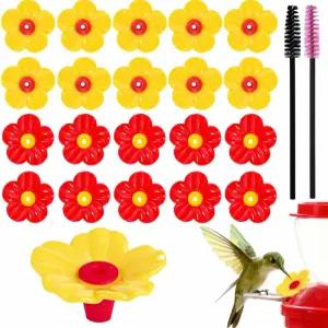 20피스 벌새 모이통 교체 꽃 플라스틱 부품 야외에 매달린 모이통용 애완 새 교체용 청소 브러시