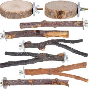 리빌린 8피스 버드 퍼치 천연 나무 앵무새 스탠드 포크 장난감 매달기 멀티 브랜치 플랫폼 해먹 스윙 작은