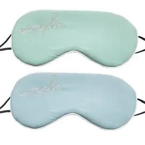 부드러운 실크 촉감 수면 아이마스크 파스텔 민트 블루 투톤 자수 디테일 여행용
