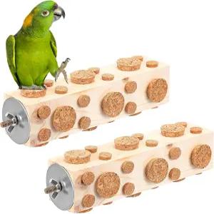 Skyygemm 2피스 새 씹기 장난감 나무 먹이 찾기 앵무새 코르크 마개 마카우 작은 잉꼬 코뉴어 버지 핀치