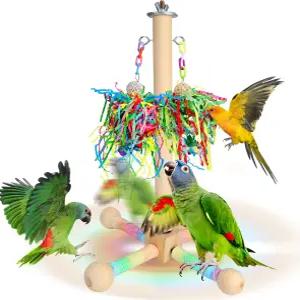 미티 레인 버드 토이 - 2 in 1 인터랙티브 회전 농어 토이와 먹이를 찾는 장난감 앵무새 러브버드 코카티엘
