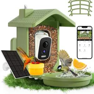 카메라 태양열로 작동하는 스마트 버드 피더 AI 조류 종 식별 외부용 카메라가 있는 2.5K HD 비디오 하우스