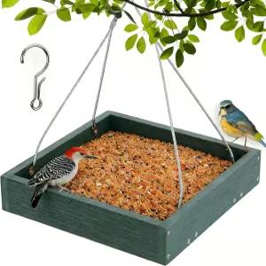 Gtongoko WPC 복합 플랫폼 버드 피더 걸이식 대형 3.5파운드 용량 내구성 야외용 시드 트레이 정원 마당용