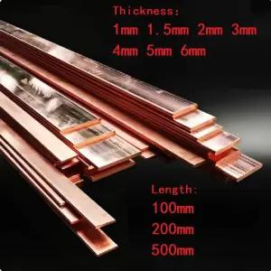 구리바 구리 막대 T2 순동 플랫 바 시트 스트립 재료 두께 1 15 2 3 4 5 6mm 길이 100 200 500mm