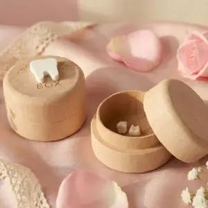 천연 나무 유아 치아 보관통 탯줄함 성장기록 추억 보존 출산 돌선물 원형 뚜껑