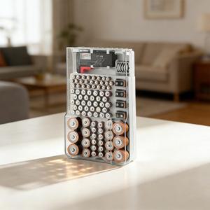 테스터가 포함된 배터리 정리함 보관 케이스 투명한 뚜껑은 최대 93개의 수용할 있습니다. 대용량 도구 액