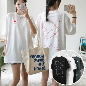 더블하트 BOX 여성 오버핏 반팔 티셔츠 (3컬러) 박스티 빅사이즈