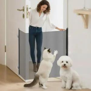 브라이트로우 리트랙터블 도그 게이트 홈 도어웨이 계단용 드릴링 스크린 메쉬 반려동물을 위한 30 x