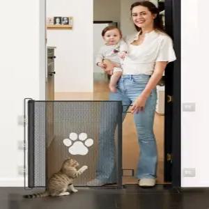 접이식 메쉬 애완동물 문 31인치 초대형 높이 최대 51/43인치까지 조절 가능한 폭 실내 실외 반려견 안전