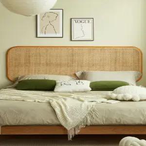 라탄 헤드보드 천연 휴양지 심플 퀸 우드 타입 플로어 보드 침대 등나무 북유럽풍 프레임