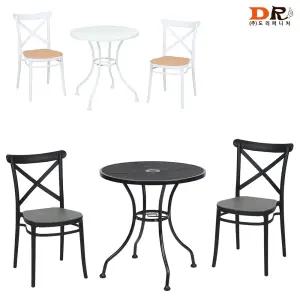 도리퍼니처 다니카 + 마야 2인 세트 / 철제 카페 커피숍 업소 테라스 사출 플라스틱 야외 정원 테이블 식탁 의자