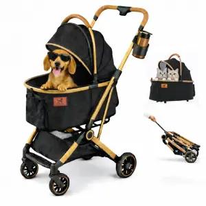 중형 소형견과 고양이를 위한 3-in-1 반려동물 유모차 원클릭 접이식 탈착식 캐리어 360° 회전 바퀴가