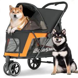 중형 및 소형견을 위한 에코스마일 반려견 유모차 바퀴 3개와 브레이크가 달린 접이식 반려동물 통기성
