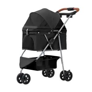 소형/소형 개와 고양이를 위한 반려동물 유모차 원클릭 접이식 3륜 조거 통기성 메쉬 수납 바구니 컵 홀더