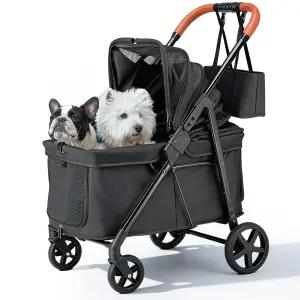 소형견 2마리 또는 중형 반려동물 1마리를 위한 조이카우 반려견 유모차 점프 방지 기능이 있는 저진입