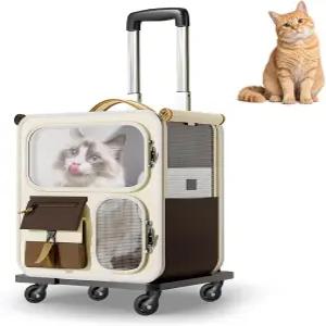 바퀴 달린 고양이 캐리어 접이식 롤링 펫 온 휠 아웃도어 대형 카트 항공사 또는 소형견 여행 하이킹