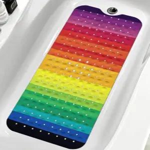 LOND 컬러풀 욕조 매트 미끄럼 방지 욕실용 40 X 16 인치 배수구와 흡입 컵이 있는 불가사리 조개껍질 샤워