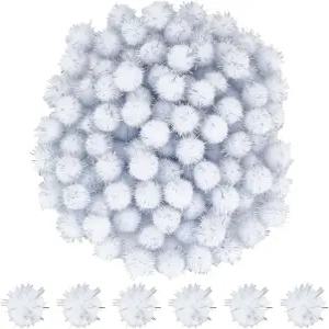 써니클루 120개 스파클 폼 글리터 볼 폼폼 벌크 15mm 화이트 파이버 소프트 플러피 장식 라운드 퍼지 틴셀