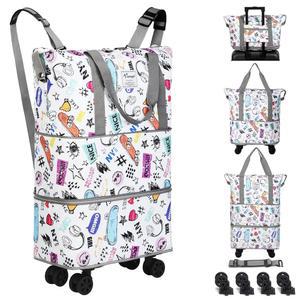 휠이 달린 VOWO 롤링 더플백 - (화이트) 가능한 여행용 대형 접이식 휴대 남성용 가방에 백팩 러기지백, 더플백, 주말 확장형 가방