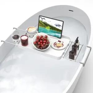 대형 욕조용 욕조 트레이 확장 가능한 선반 책 거치대 포함 고급 보드 분리형 컵 홀더 2개 및 휴대폰 금속