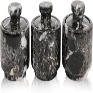 토튼즈 마블 소금 지하실 3종 세트 뚜껑이 있는 지브라 블랙 프리미엄 스파이스 티 커피 설탕 용기 모던