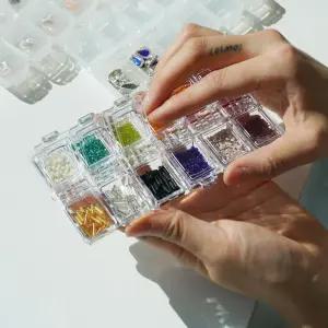 비즈 네일 파츠 케이스 통 사각 3type/12칸 스톤 큐빅 DyD3+6iOP