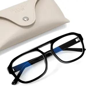 매디슨 애비뉴 레트로 에비에이터 블루 라이트 차단 안경 케이스 포함 여성 남성용 트렌디한 직사각형