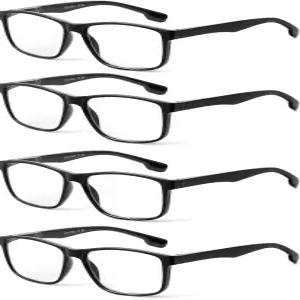 JOLISU 4팩 독서 안경 남성 블루 라이트 차단 스프링 힌지 안티 스트레인/UV 대형 와이드 스퀘어 컴퓨터