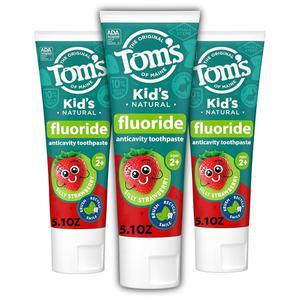 메인주의 톰스 ADA 승인 불소 치약, 천연 염료 프리, 인공 방부제 없음, 실리 스트로베리, 5.1온스 3팩(포장은 다를 수 있음)